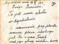 Zdjcie udostpnia Janina Sjka-Dobras. Zotao ono wysane salezjaninowi Jzefowi Kaunemu (1897-1987) do Brazylii, przez rodzicw Janiny -Wadysaw z Kaunych i Piotra - maonkw Sjkw, a nastpnie przywiezione przez niego do Szynkielowa.