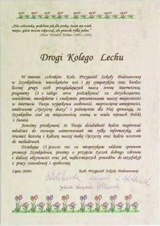 Uhonorowanie dla Lech Sikory - Szynkielw. 19.07.2009 r. 