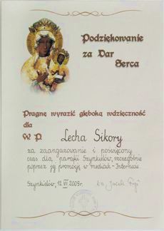 Uhonorowanie dla Lech Sikory - Szynkielw. 19.07.2009 r. 